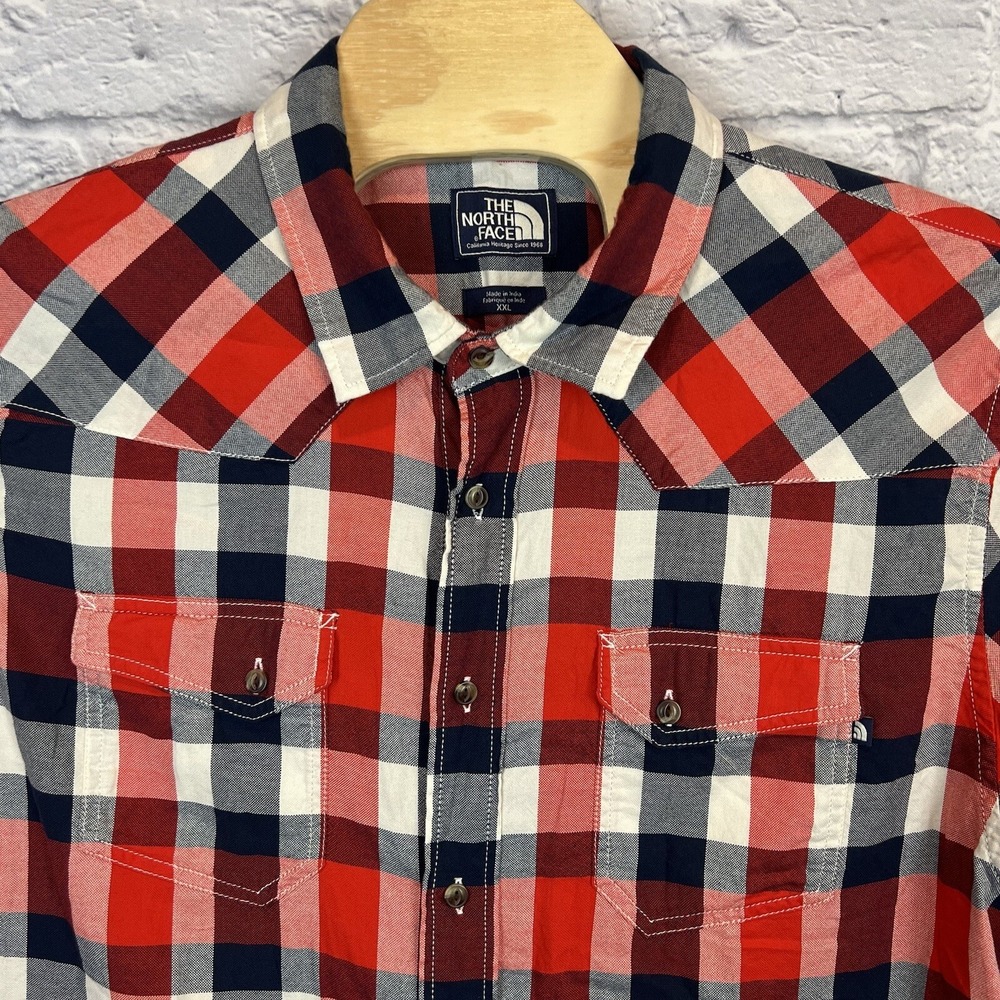 The North Face Red Multicolor Western Style Short Sleeve Button Up Mens Size 2XL